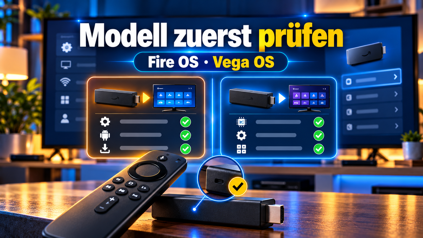 Fire TV Stick Modell Fire OS und Vega OS vor IPTV Installation prüfen